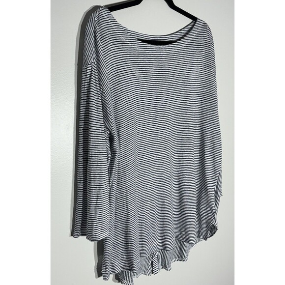 Adrienne Vittadini Top 1X Linen Striped Tunic Nautical Coastal Beach Lagenlook - Picture 5 of 12